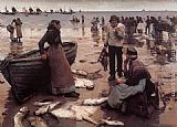 Stanhope Alexander Forbes Canvas Paintings - A Fish Sale on a Cornish Beach